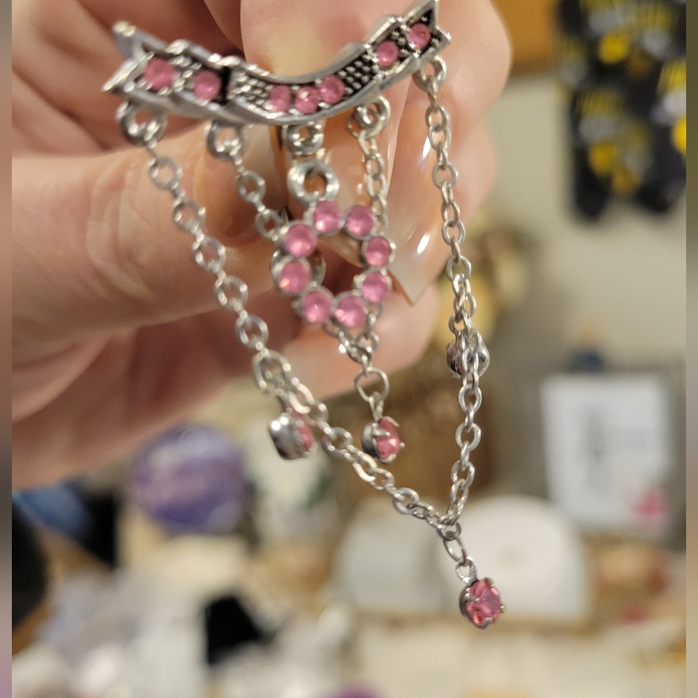 BELLY BODY PIERCING Elegant Silver & Pink Chains & Crystals Handmade Stainless
